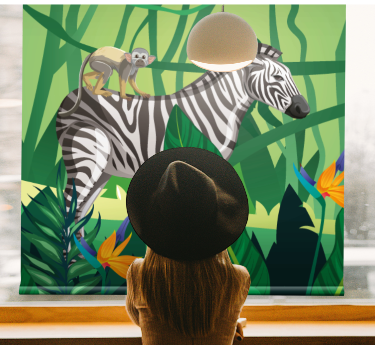 Zebra With Monkey animal roller blind - TenStickers