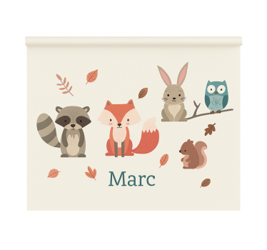 Forest animals with name kids roller blind - TenStickers