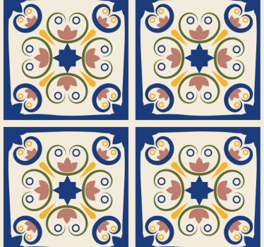 Modern roller blind pink flowers portuguese tile - TenStickers