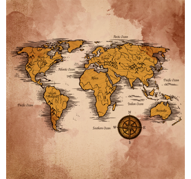 Living room roller blind artistic world map with names - TenStickers