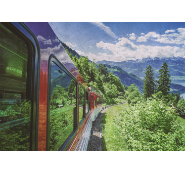Living room roller blind red train in the forest - TenStickers