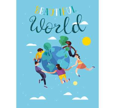 Harmonious Globe Illustration world map roller blind - TenStickers
