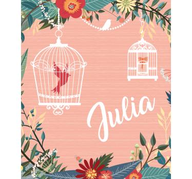 Cute bird cage hanging on branch Blind art - TenStickers