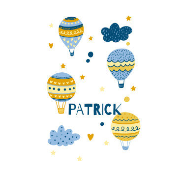 Scandinavian air balloons with name kids roller blind - TenStickers