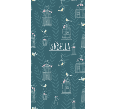 Blue birdcages with name kids roller blind - TenStickers