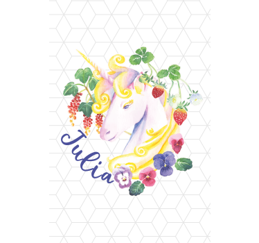 Floral unicorn with name kids roller blind - TenStickers