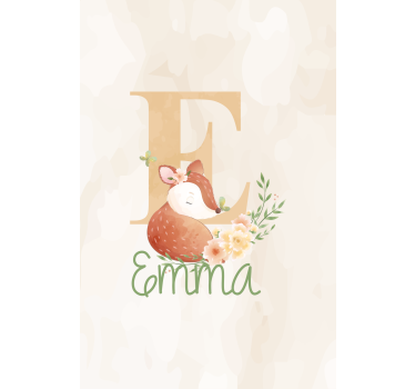 Fox with initial and name kids roller blind - TenStickers