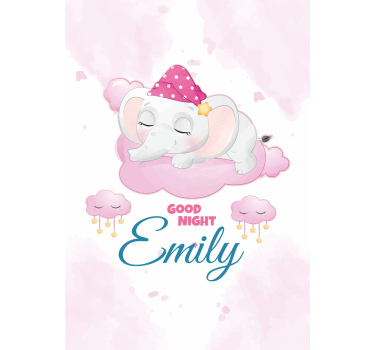 Sleeping elephant with name kids roller blind - TenStickers