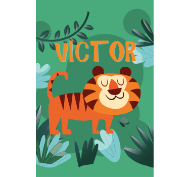 Happy tiger with name kids roller blind - TenStickers