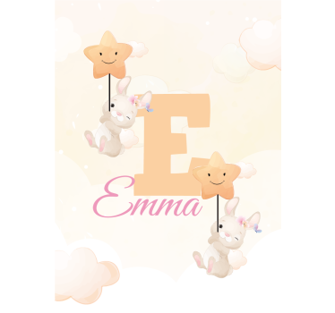 Bunnies with stars with name kids roller blind - TenStickers