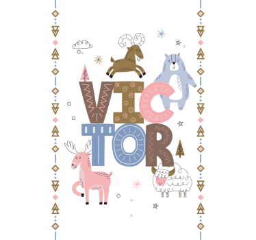 Kids animal design with name skandinavian roller blind - TenStickers
