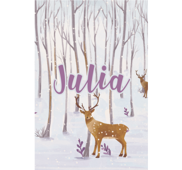 Deer in snow with name kids roller blind - TenStickers