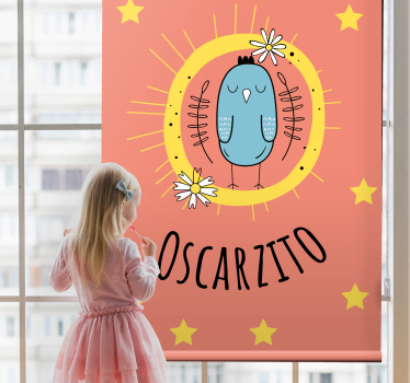 Blue bird with name kids roller blind - TenStickers