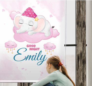 Sleeping elephant with name kids roller blind - TenStickers