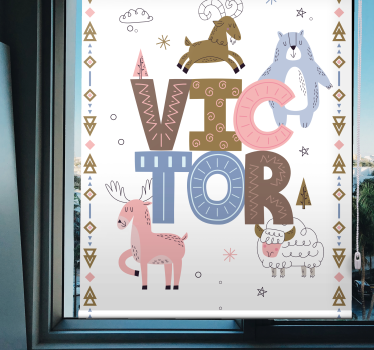 Kids animal design with name skandinavian roller blind - TenStickers