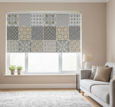 Beige roller blind with moroccan tile design - TenStickers