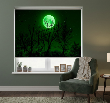 Black roller blind green moon - TenStickers