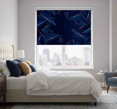 Black roller blind with blue and gold geometric design - TenStickers
