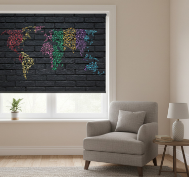 Black roller blind with rainbow music worldmap - TenStickers