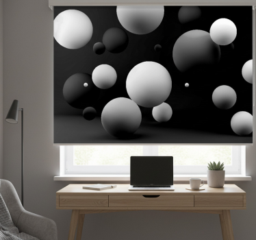Black roller blind with white spheres on black - TenStickers