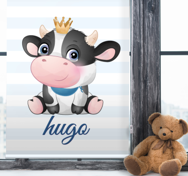 Crowned cow with name kids roller blind - TenStickers