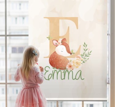 Fox with initial and name kids roller blind - TenStickers