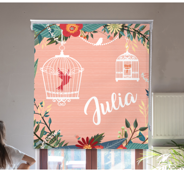 Cute bird cage hanging on branch Blind art - TenStickers