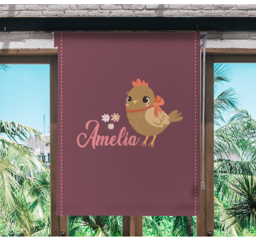 Baby chick with flowers and name animals roller blind - TenStickers