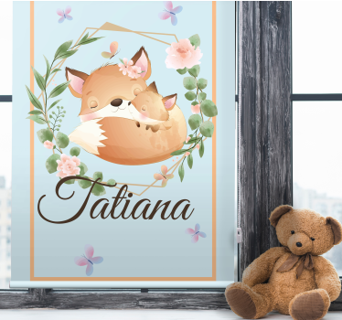 Fox family with name kids roller blind - TenStickers