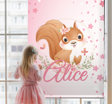 Squirrel with name kids roller blind - TenStickers
