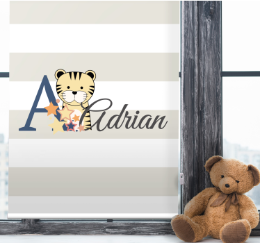 Baby tiger with name and initial kids roller blind - TenStickers