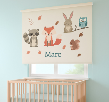 Forest animals with name kids roller blind - TenStickers