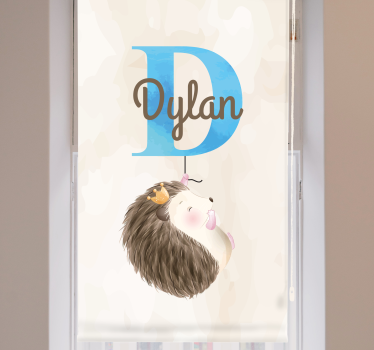 Hedgehog with initial and name kids roller blind - TenStickers