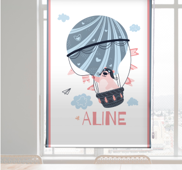 Hot airballoon with bear and name kids roller blind - TenStickers