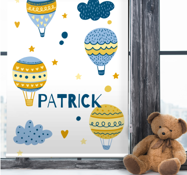 Scandinavian air balloons with name kids roller blind - TenStickers