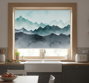 Kitchen roller blind painted blue mountains - TenStickers