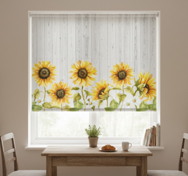 Kitchen roller blind sunflowers on gray wood - TenStickers