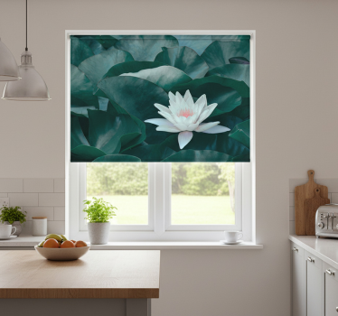 Kitchen roller blind zen white lotus flower - TenStickers