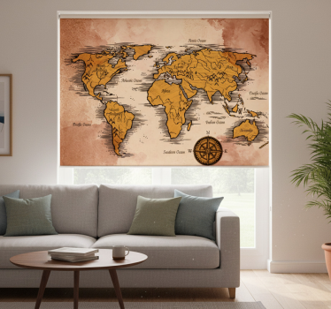 Living room roller blind artistic world map with names - TenStickers