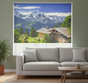 Living room roller blind grindelwald snow mountains field - TenStickers