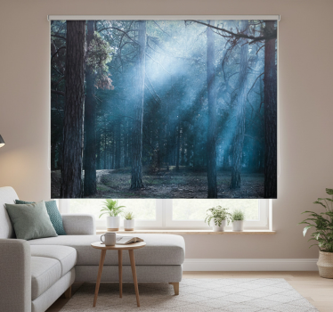 Living room roller blind nature dusk in the forest - TenStickers