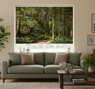 Living room roller blind nature leafy forest path - TenStickers