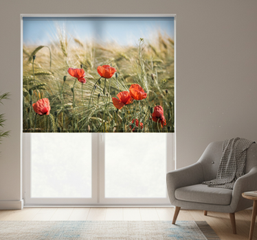 Living room roller blind poppies in summer wheat - TenStickers