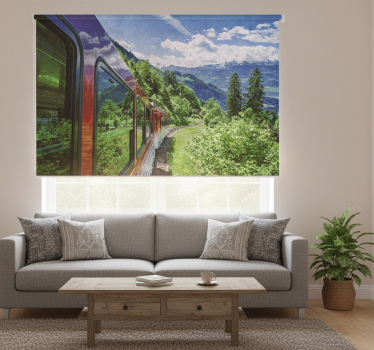 Living room roller blind red train in the forest - TenStickers