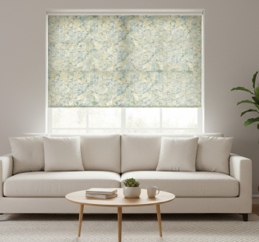 Modern roller blind in beige, blue, and yellow geometric - TenStickers