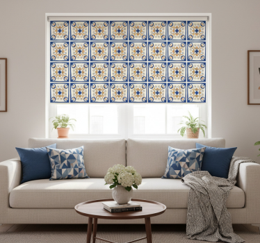 Modern roller blind pink flowers portuguese tile - TenStickers