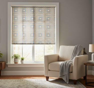 Modern roller blind with bronze and dark blue squares - TenStickers