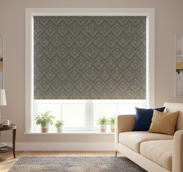 Modern roller blind with diagonal gold lines on grey - TenStickers