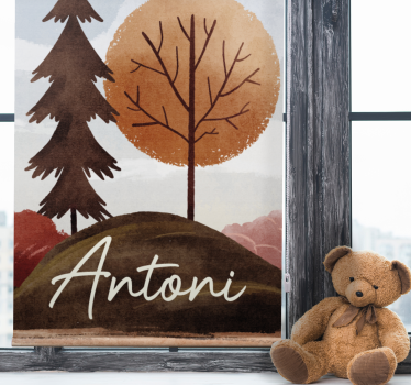 Nordic forest with name kids roller blind - TenStickers