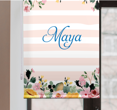 Personalised striped motif floral roller blind - TenStickers